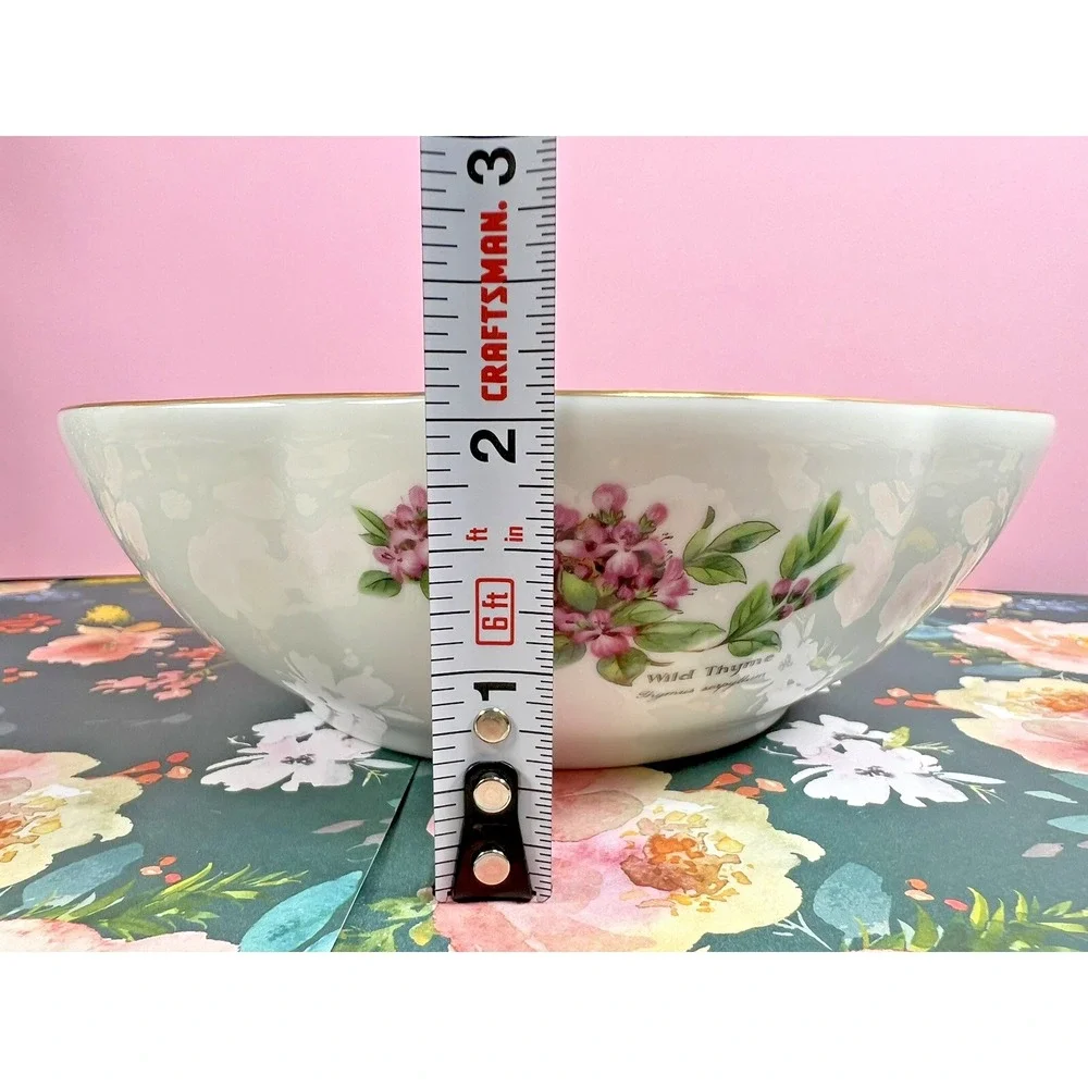 Royal Worcester‎ Herbs Medium Round SCALLOPED BOWL Botanical Florals Gold Trim